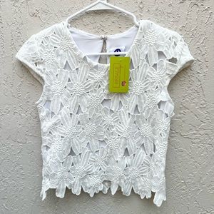 Monica Osejo crochet lace ivory top small